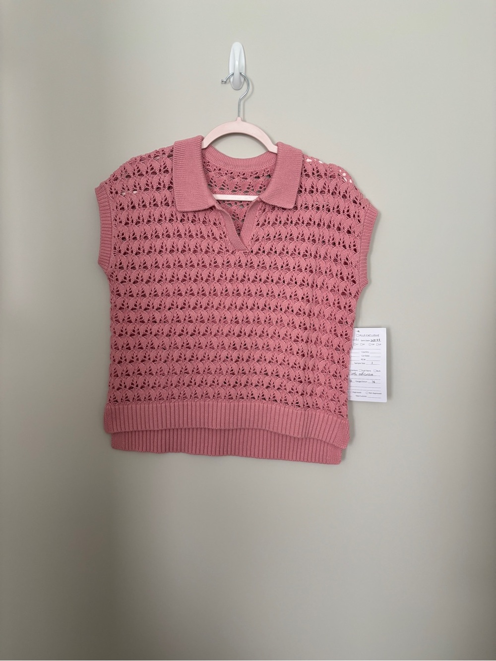 Francesca's Pink Open-Knit Polo Sweater Vest - PTP 21” -Length 21” back 23.5